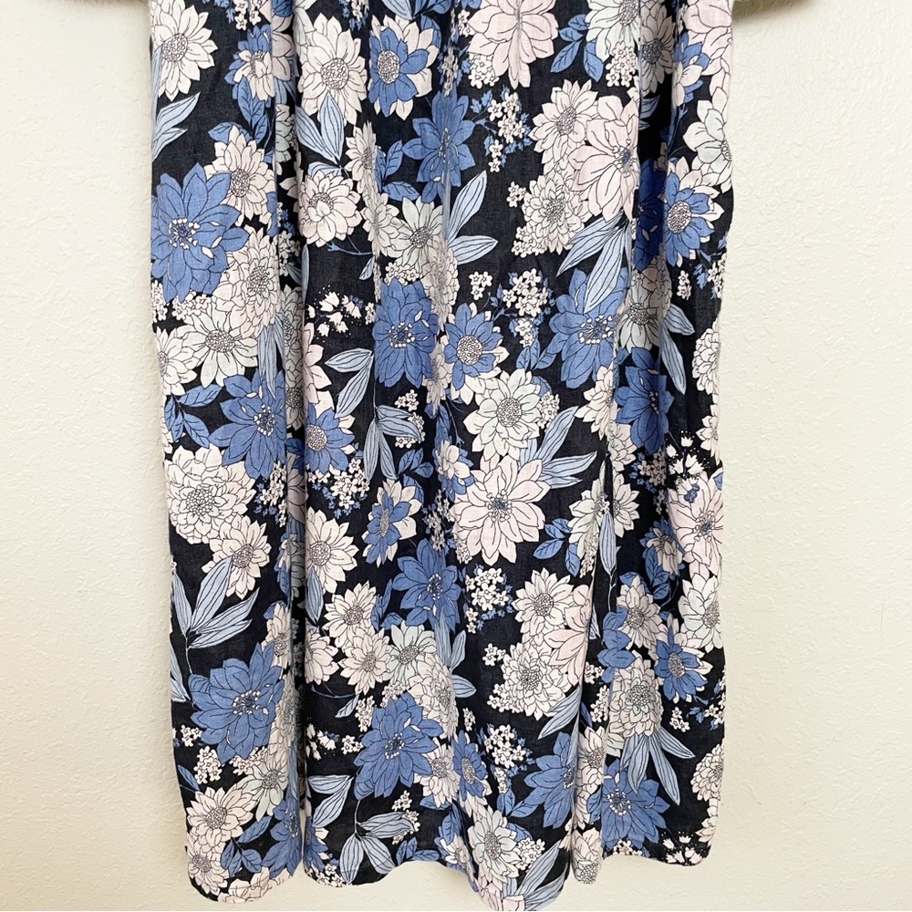J Crew blue linen daydream zinnia floral smocked 3/4 sleeve dress L Tall - Picture 7 of 15